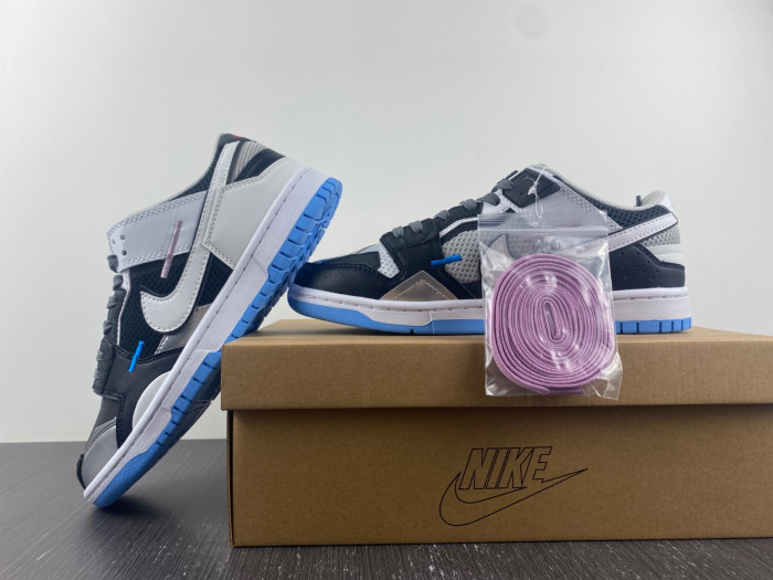 nike dunk low scrap black neutral grey university blue white dn5381-001